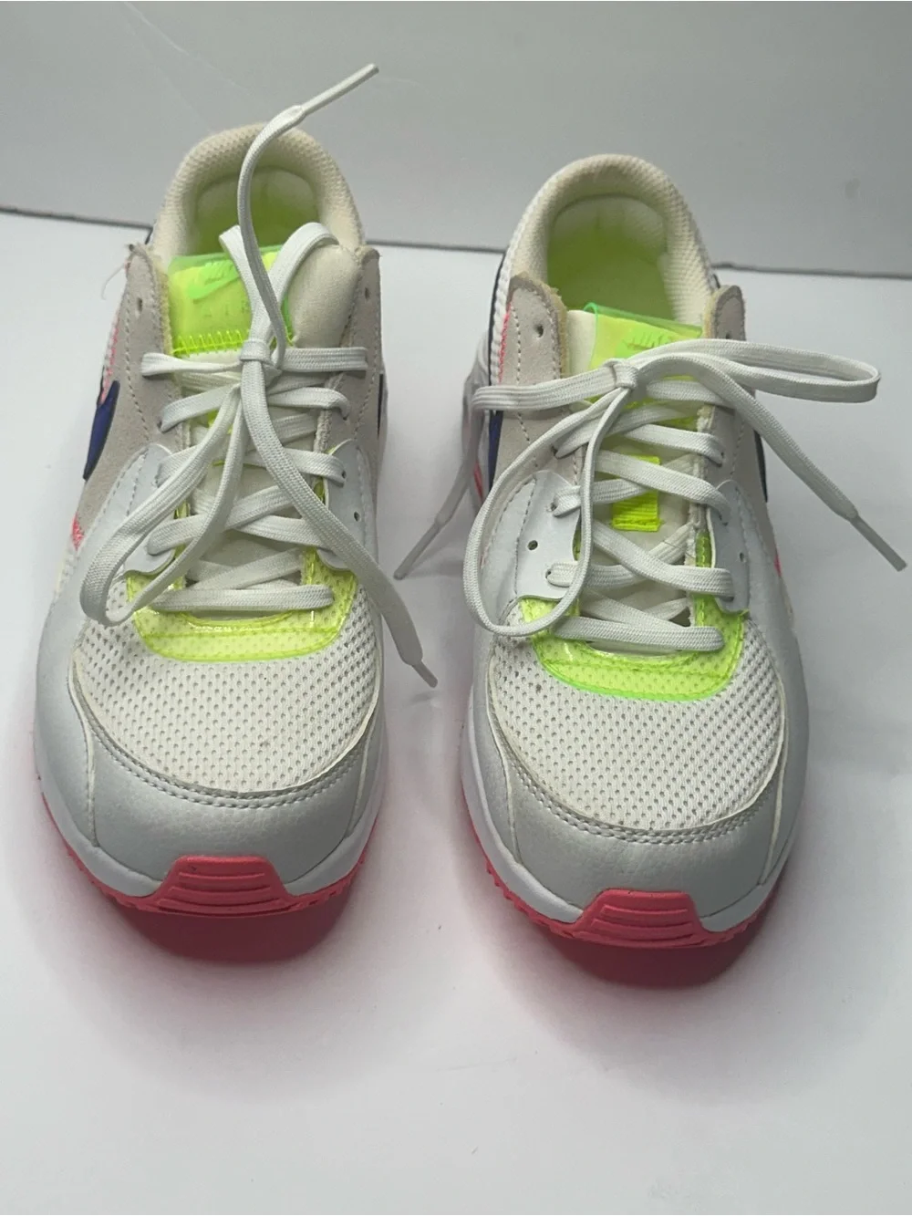 Nike Kids White Sneakers with Neon Yellow and Pink Accents